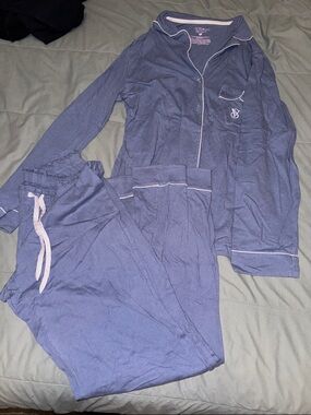 Victoria's Secret Blue Pajama Set with Light Pink Trim